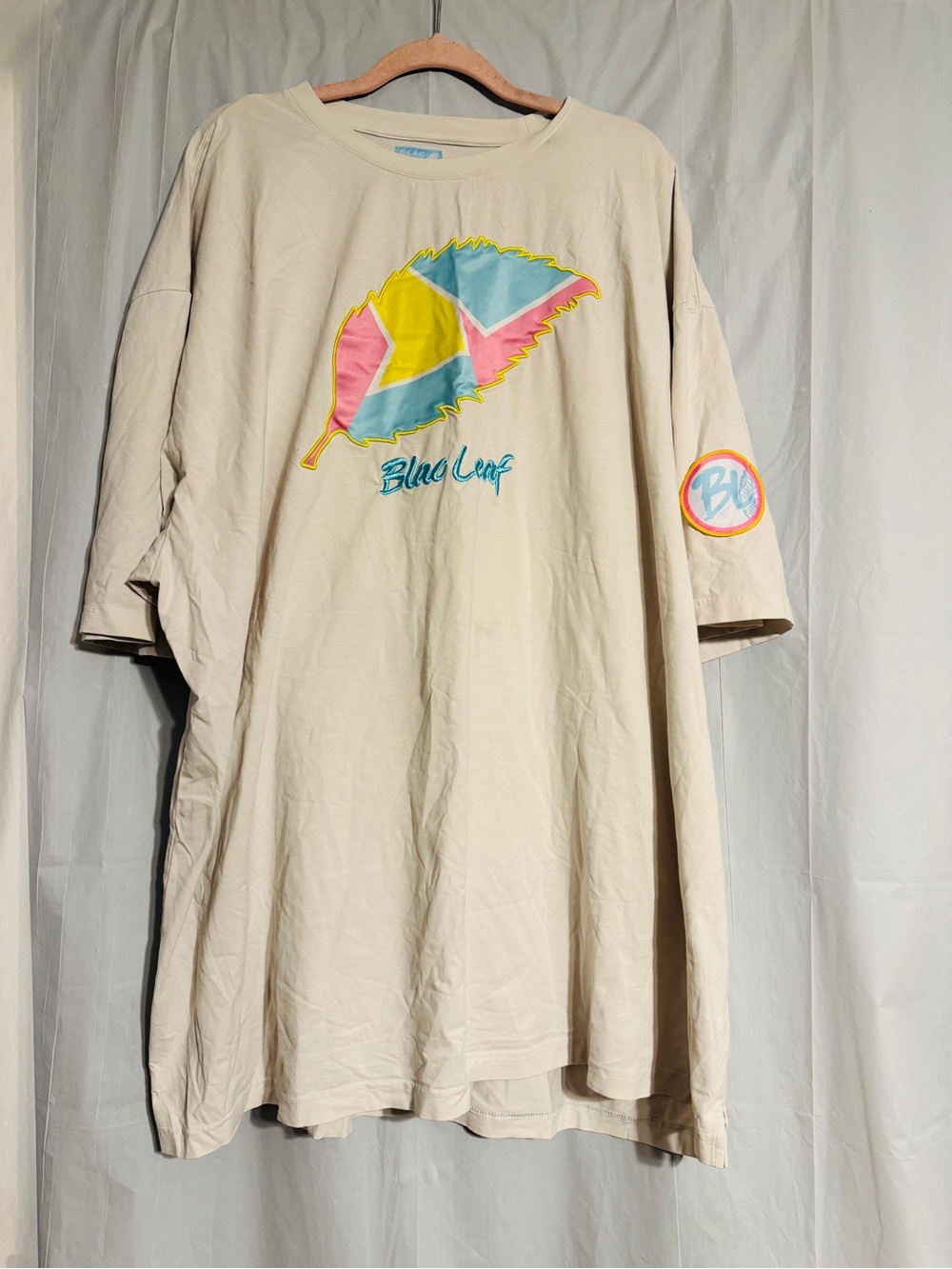 Blac Leaf 6XL Oversized Graphic T-Shirt Embroidered Leaf Beige Big & Tall